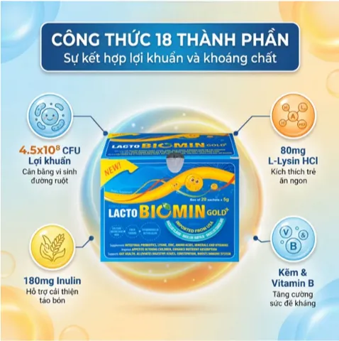 Cốm vi sinh bổ sung lợi khuẩn đường ruột Lacto Biomin Gold+ New (20 gói x 5g)