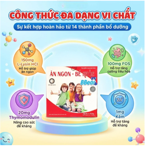 Siro hỗ trợ bổ sung các vitamin, giúp ăn ngon, tăng cường tiêu hóa Ăn Ngon - Bé Khỏe BBear (4 vỉ x 5 ống)