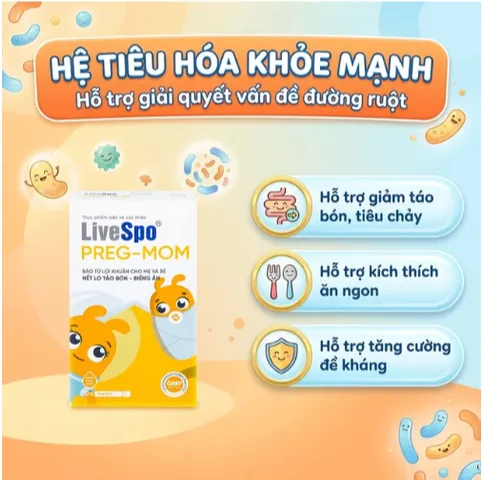 Bào tử lợi khuẩn cho mẹ và bé hếtt lo táo bón - biếng ăn LiveSpo PREG-MOM (20 ống x 5ml)
