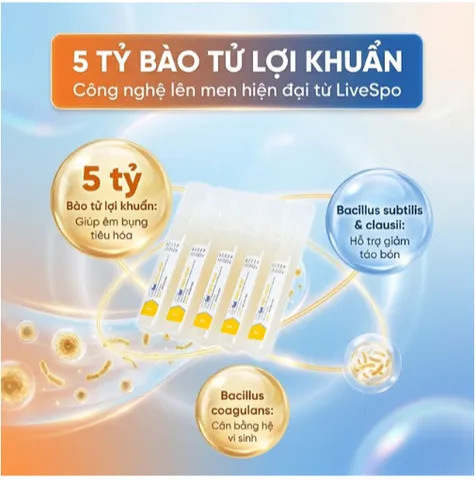 Bào tử lợi khuẩn cho mẹ và bé hếtt lo táo bón - biếng ăn LiveSpo PREG-MOM (20 ống x 5ml)