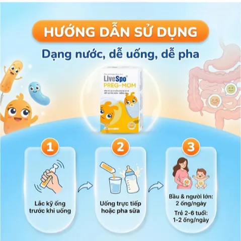 Bào tử lợi khuẩn cho mẹ và bé hếtt lo táo bón - biếng ăn LiveSpo PREG-MOM (20 ống x 5ml)
