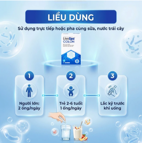 Bào tử lợi khuẩn cho người viêm đại tràng, rối loạn tiêu hóa LiveSpo Colon(20 ống x 5ml)