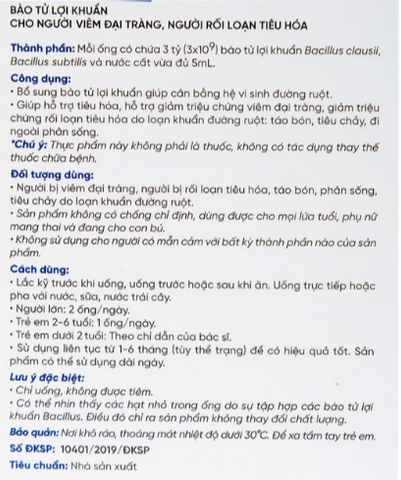 Bào tử lợi khuẩn cho người viêm đại tràng, rối loạn tiêu hóa LiveSpo Colon(20 ống x 5ml)