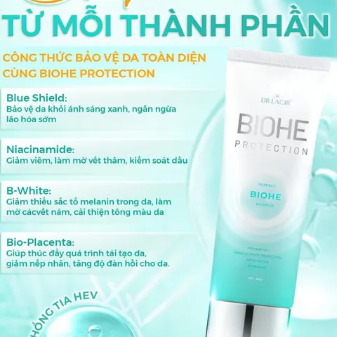 [COMBO BẢO VỆ DA DR LACIR] Kem chống nắng Biohe, Cool Cream face tuyết sữa gạo