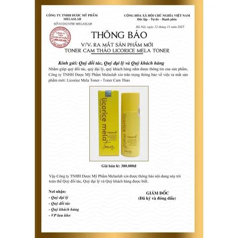 Toner Cam Thảo Licoroce Mela Toner Melaslab