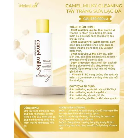 Camel Milky Cleansing Tẩy Trang Sữa Lạc Đà Melaslab