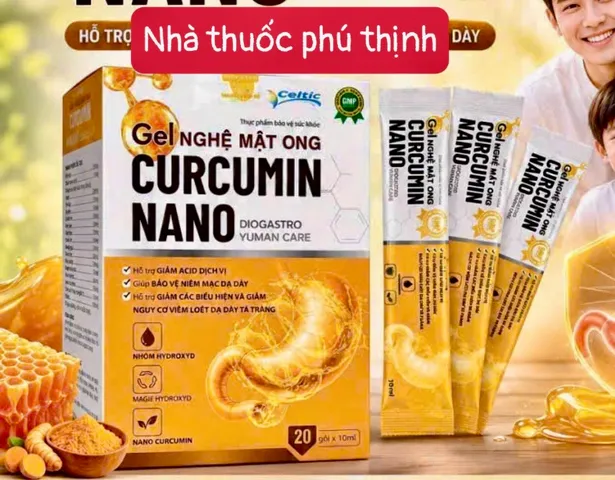 Gel nghệ mật ong curcumin nano hỗ trợ giảm đau dạ dày,trào ngược, hộp 20 gói