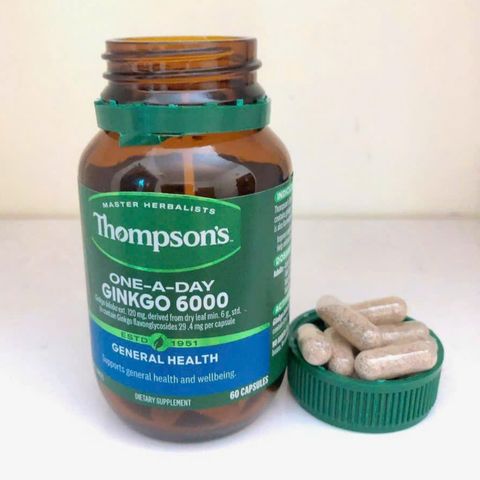 Viên uống Thompson's One-A-Day Ginkgo 6000 - Cải thiện lưu thông máu não & Chống lại tổn thương oxy hóa tế bào thần kinh 60 viên - S/P Chuẩn Úc