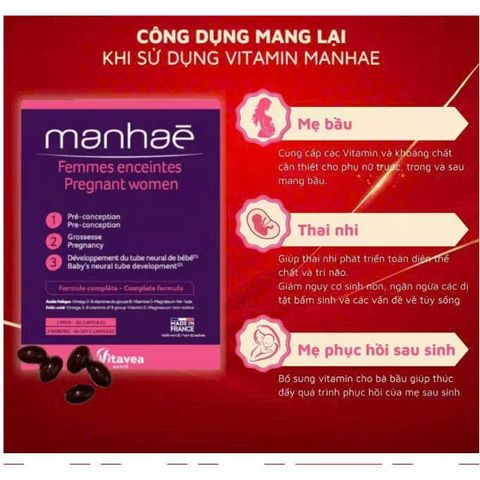 (Pháp) Vitamin Tổng Hợp Manhae Cho Bà Bầu - Vitamin Cho Phụ Nữ Mang Thai, Vitamin Bầu Chính Hãng Manhae Femmes Enceintes Pregnant Women