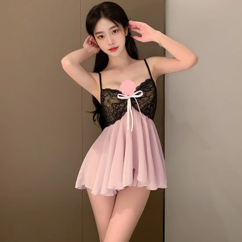 Váy Ngủ Sexy Ren Xuyên Thấu Xẻ Tà Cực Xinh Gợi Cảm Đầm Tiểu Thư 2 Dây Dáng Xoè Dễ Thương Quyến Rũ - N130
