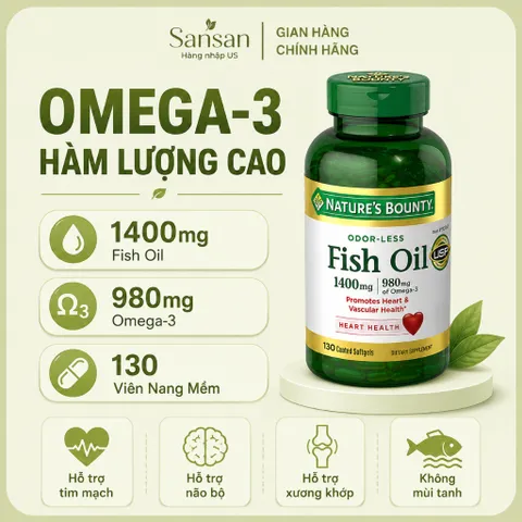 Nature's Bounty Dầu Cá Omega 3 Maximum Strength 1400mg 130 Viên 980mg Omega-3 Hỗ Trợ Tim Mạch Xương Khớp