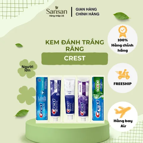 Kem Đánh Răng Crest Mỹ 3D White Pro Advanced Pro Health Brilliance Ultra Complete Scope Làm Trắng Răng