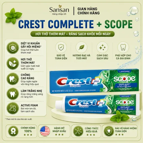Kem Đánh Răng Crest Mỹ 3D White Pro Advanced Pro Health Brilliance Ultra Complete Scope Làm Trắng Răng