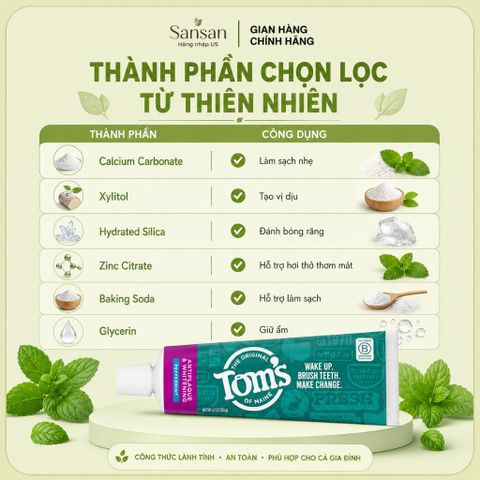 Kem Đánh Răng Bạc Hà Tự Nhiên Không Chứa Fluoride - Làm Trắng Răng, Giảm Mảng Bám, Hơi Thở Thơm Mát 100% Tự Nhiên