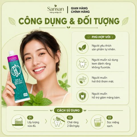 Kem Đánh Răng Bạc Hà Tự Nhiên Không Chứa Fluoride - Làm Trắng Răng, Giảm Mảng Bám, Hơi Thở Thơm Mát 100% Tự Nhiên