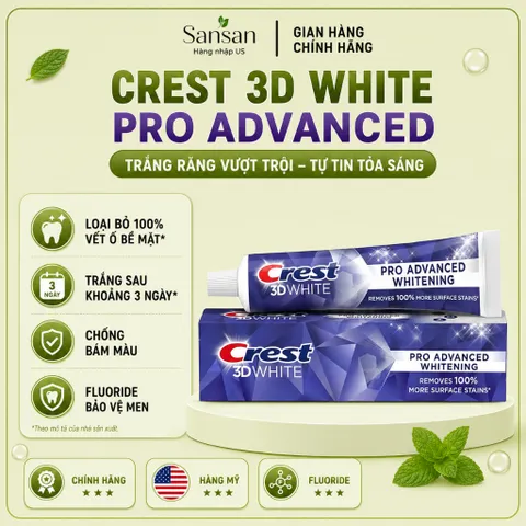Kem Đánh Răng Crest Mỹ 3D White Pro Advanced Pro Health Brilliance Ultra Complete Scope Làm Trắng Răng