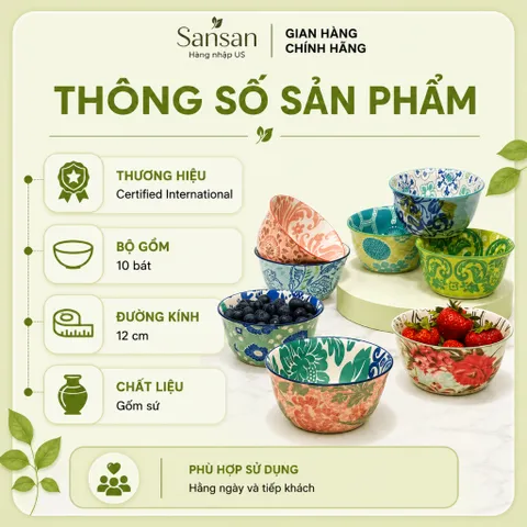 Bộ 10 Bát Gốm Sứ Provence 12cm Certified International - An Toàn Lò Vi Sóng, Máy Rửa Chén, Đựng Cơm, Súp, Tráng Miệng
