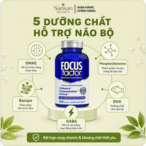 Focus Factor Original Hỗ Trợ Trí Nhớ & Tăng Cường Tập Trung - Vitamin Não Bộ Đa Dưỡng Chất - Nội địa Mỹ