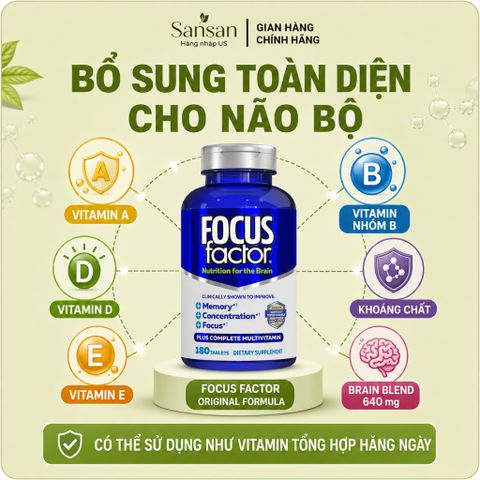 Focus Factor Original Hỗ Trợ Trí Nhớ & Tăng Cường Tập Trung - Vitamin Não Bộ Đa Dưỡng Chất - Nội địa Mỹ