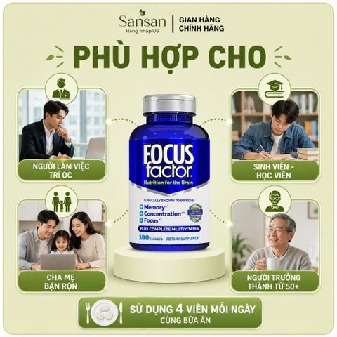 Focus Factor Original Hỗ Trợ Trí Nhớ & Tăng Cường Tập Trung - Vitamin Não Bộ Đa Dưỡng Chất - Nội địa Mỹ