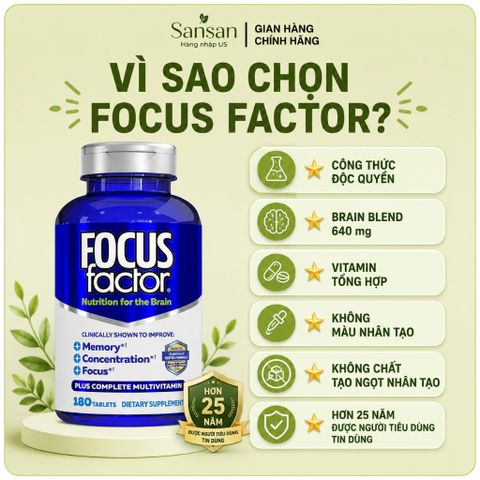 Focus Factor Original Hỗ Trợ Trí Nhớ & Tăng Cường Tập Trung - Vitamin Não Bộ Đa Dưỡng Chất - Nội địa Mỹ