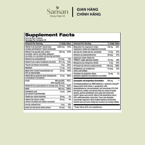 Focus Factor Original Hỗ Trợ Trí Nhớ & Tăng Cường Tập Trung - Vitamin Não Bộ Đa Dưỡng Chất - Nội địa Mỹ