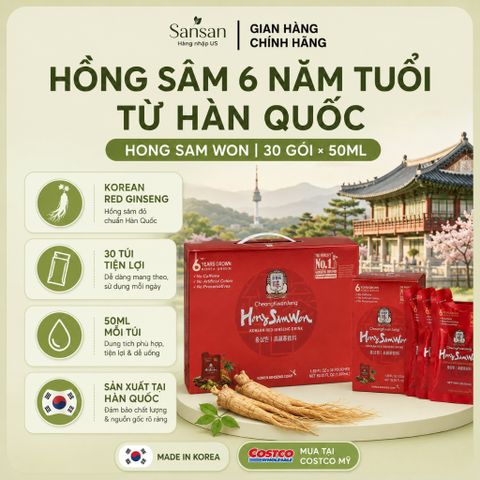 Nước Hồng Sâm Đỏ CheongKwanJang Hong Sam Won 6 Năm Tuổi 30 Gói x 50ml, Made in Korea, Mua Tại Costco Mỹ