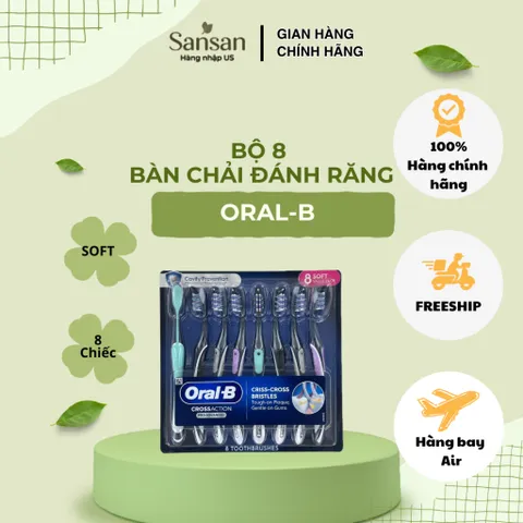 Bộ 8 Bàn Chải Đánh Răng Oral-B Cross Action Pro Advanced Lông Mềm - Làm Sạch Mảng Bám, Bảo Vệ Nướu, Người Lớn
