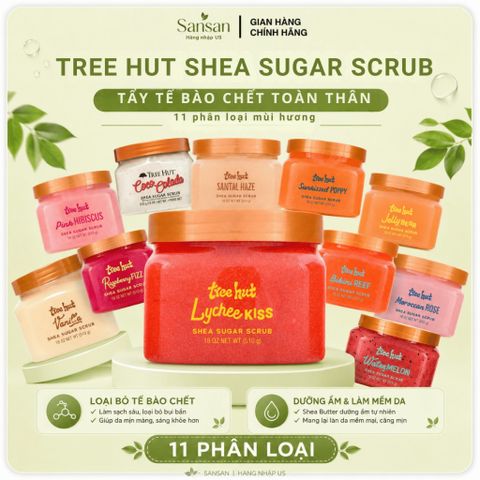 Tẩy Tế Bào Chết Toàn Thân Tree Hut Shea Sugar Scrub 510g/18oz Dưỡng Ẩm Da Mềm Mịn Nhiều Mùi- Nội địa Mỹ