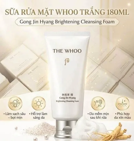 ✨ Sữa rửa mặt WHOO Trắng làm sáng da cao cấp (180ml + 40ml) - Giao nhanh, tiết kiệm thời gian