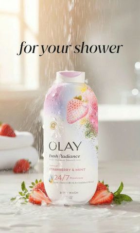 Gel tắm Olay dâu & Bạc hà dưỡng da mềm mịn 650ml - Mẫu mới thơm mát, giá hời 💸