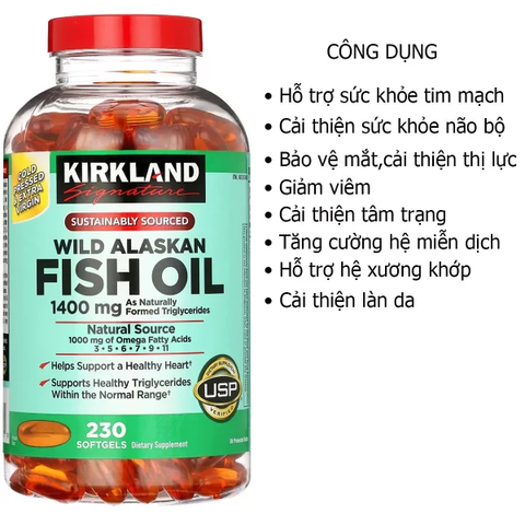 Dầu cá Kirkland Wild Alaskan Fish Oil 1400mg 230