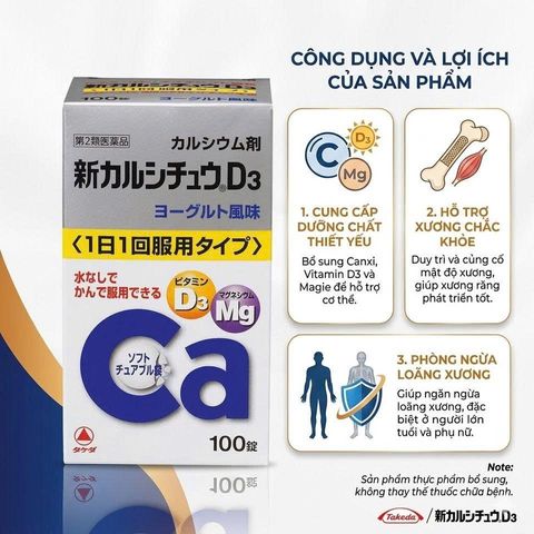 Viên uống Canxi D3+Mg Takeda Nhật Bản , giúp bạn bổ sung D3 và Mg cần thiết cho xương, tăng cường chiều cao và sự dẻo dai của các khớp