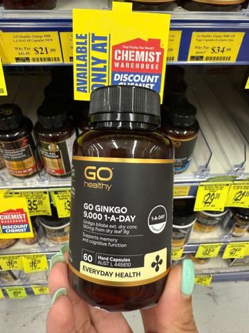 Viên uống Go Healthy Go Ginkgo 9000 1-A-DAY [Ginkgo Úc] 60 viên - Tăng lưu lượng máu đến não bộ - Phòng ngừa tai biến mạch máu não & Dự phòng tái phát