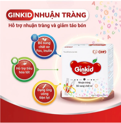Siro Ginkid nhuận tràng bổ sung chất xơ giúp tiêu hóa tốt, giảm táo bón (3 vỉ x 5 ống x 10ml)