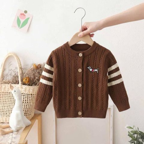 Hàng QC - Áo len nâu chó con kẻ cute đáng yêu vintage hàn quốc mùa đông cho bé trai hàn quốc