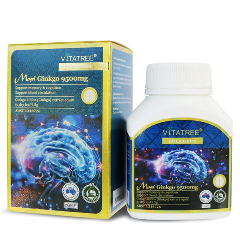 Vitatree Maxi Ginkgo 9500 mg - 60 viên Tăng cường trí nhớ & chức năng nhận thức - Làm chậm quá trình oxy hóa tế bào thần kinh - S/P Chuẩn Úc [Auth]