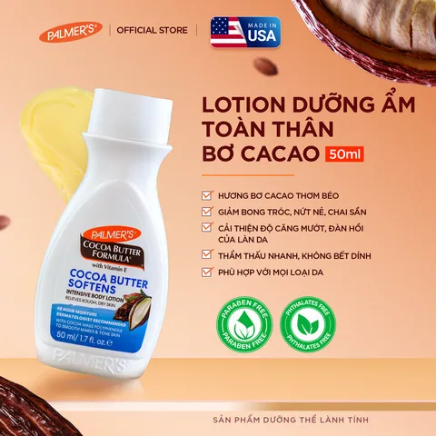 Sữa dưỡng thể dưỡng ẩm (bơ cacao + vitamin E) - Palmer's Cocoa Butter Formula Daily Skin Therapy Intensive Body Lotion 50ml