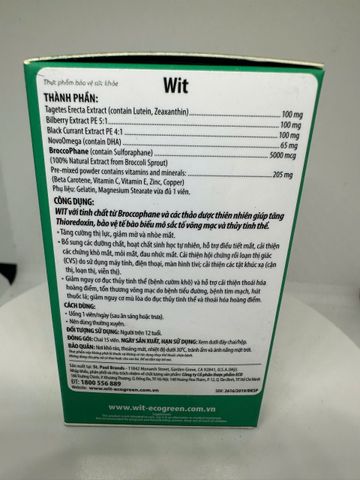  WIT bảo vệ mắt, tăng cường thị lực. Mua 4 tặng 1. lọ 15 viên 
