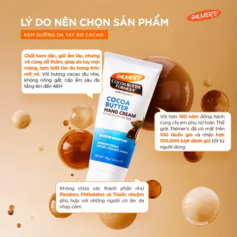 Kem dưỡng da tay (bơ cacao và vitamin E) - Palmer's Cocoa Butter Formula Hand Cream 96g