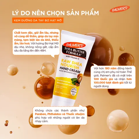 Kem dưỡng da tay (bơ hạt mỡ và vitamin E) - Palmer's Shea Butter Formula Raw Shea Nourish Hand Cream 60g