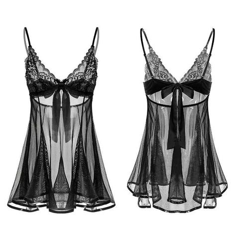 Váy Ngủ Sexy Tiểu Thư Cột Nơ Lưng Gợi Cảm Đáng Yêu Đầm Thức Ren Xuyên Thấu Kèm Chip Quyến Rũ Sang Chảnh - N153 Đen