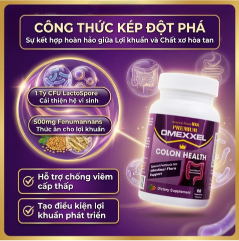 Viên uống bổ sung lợi khuẩn, hỗ trợ giảm rối loạn tiêu hóa Premium Omexxel Colon Health (60 viên)