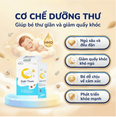 Bột hòa tan hỗ trợ trẻ giảm quấy khóc, giúp trẻ ngủ ngon, tăng cường tiêu hóa Soki Tium Baby (12 gói x 3g)