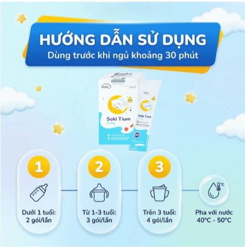 Bột hòa tan hỗ trợ trẻ giảm quấy khóc, giúp trẻ ngủ ngon, tăng cường tiêu hóa Soki Tium Baby (12 gói x 3g)