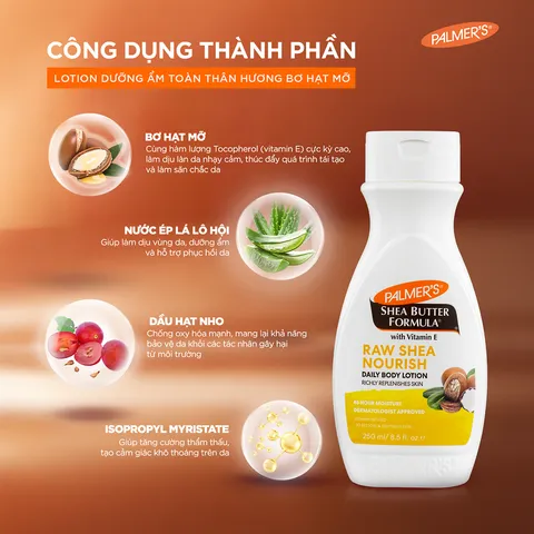 Sữa dưỡng thể dưỡng ẩm 48h - Palmer's Shea Butter Formula Raw Shea Nourish Daily Body Lotion 250ml