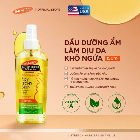 Dầu dưỡng ẩm cho da khô, ngứa - Palmer's Cocoa Butter Formula Soothing Oil for Dry Itchy Skin 150ml