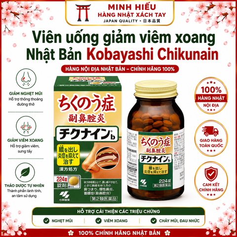 Viên Uống Giảm Viêm Xoang Kobayashi Chikunain Nhật Bản 224 Viên - Hỗ Trợ Thông Mũi, Giảm Nghẹt Mũi