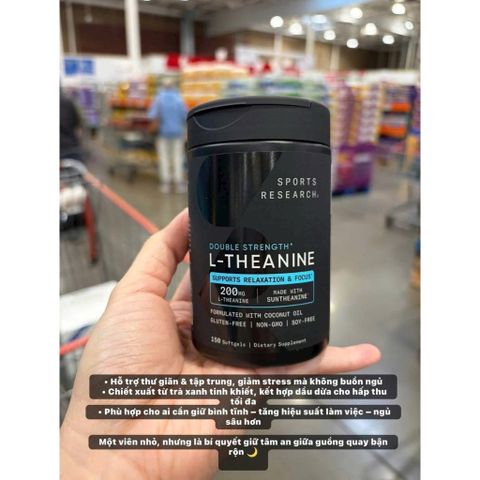 Viên L-Theanine 200mg Sports Research hữu cơ thuần chay bổ não giảm stress tăng tập trung 150 viên 778741