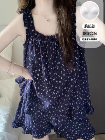 Bộ Đồ Ngủ Nữ Mùa Hè, Có Miếng Lót Ngực và Họa Tiết Hoa Sling Thoải Mái